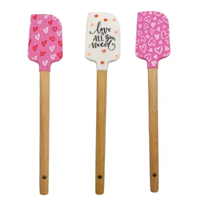 Silicone Spatulas with Wooden Handles Valentine Heat Resistant Spatulas Silicone Spatulas for Baking Cooking Sauteing