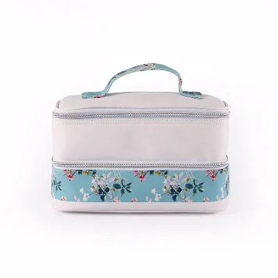 Hot Sale Large Capacity Floral Pattern Makeup Storage Bag with Handle Waterproof Nylon Cosmetic Bag Train Case Cosmetic Case