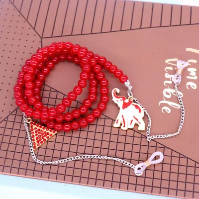 New Design Red Glass Beads Sorority Sign Elephant Delta Greek Glasses Chain For Woman