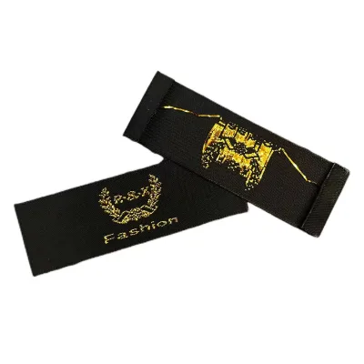Custom Loop Fold Woven Label High Density Damask 3D Raised Satin Stitch Ribbed Texture Clothing Brand Tag for Garment Apparel