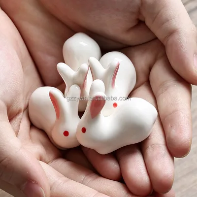 Mini Rabbit Ceramic Chopstick Rest Holder Desk Pen Rest Ornament