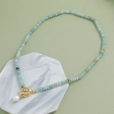 2024 Color Stone Gemstone Necklace With Freshwater Pearl Pendant Necklace Birthstone Necklace