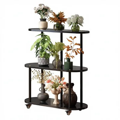 Solid Wood Flower Shelf Floor-standing Vintage Light Luxury Living Room Balcony Green Plant Pot Rack