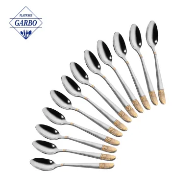 High-grade Gold Stainless steel coffee spoon with golden design handle home cafe house use heavy duty 201 stainless steel spoon