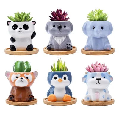 Cartoon Animal Ceramic Succulent Planter | Small Flower Pot With Drainage Hole | Hot Sale for Windowsill Home Office Table Decor