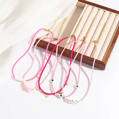 Dopamine-Colored INS Trend Bohemian Style Necklace Link Chain Beaded Collarbone with Miyuki Seed Beads Summer Pendant Gift
