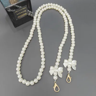 Factory Wholesale 120cm Acrylic Bowknot Pearls Shoulder Strap Chains Bag Handbag Pearl Chain Handle DIY Purse Replacement Chain