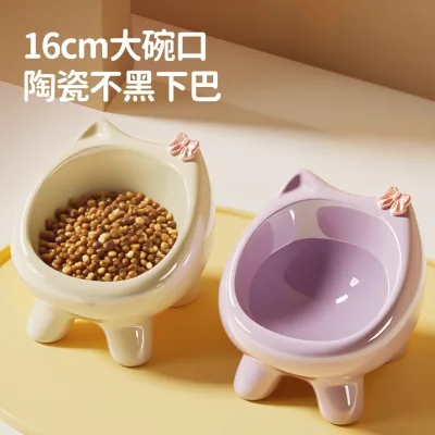 Ceramic cat bowl, cat food bowl, water bowl, neck-protecting slanted pet bowl, dog bowl, cat food bowl, cute cat dish