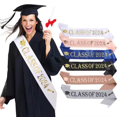 Hstyle Graduation Party Decoration Black Blue Rose Gold Class of 2024 Stain Sash for Graduate College Students Grad Party Favors