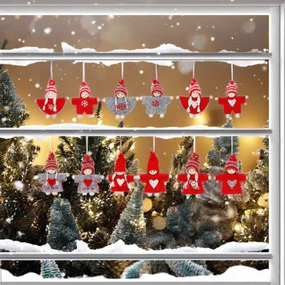 Cute Handcrafted Wooden Felt Christmas Tree Hanging Decoration Ornament Set of 6 Eco-Friendly Packaging Doll Figurine & Toy