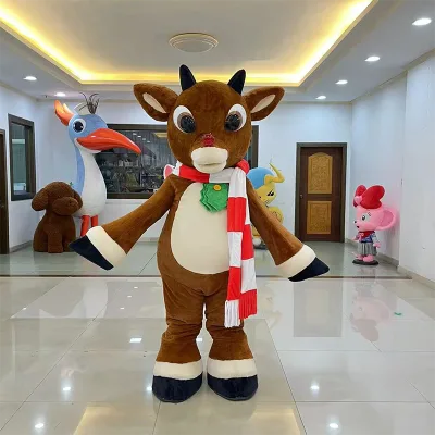 Christmas Reindeer Costume Set in White and Brown Stripes, Halloween Doll Mascot,Entire Body Dressed in Halloween-themed Costume
