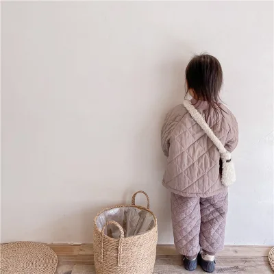 Japanese and Korean Style, High Collar Quilted Loose Cotton Clothes, Children's Casual Pullover Cotton Clothes
