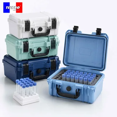 IP67 Waterproof Hard Plastic Test Tube Storage Case Tool Cases Tool Boxes for Lab Cryovial Medical Sample Transport