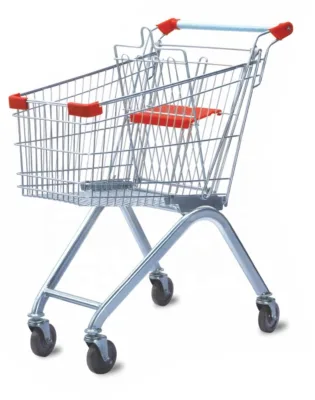 European-Style Folding Supermarket Shopping Cart Trolley Steel Platform Durable Eco-friendly 4-Wheel Plastic Spray