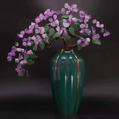 Natural Healing Crystals Gemstone Money Trees with Fluorite Crystals Stone Base Feng Shui Crystal Stone Tree Gift