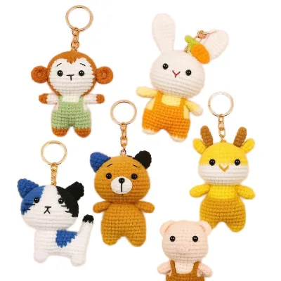 New Handmade Mini Crochet Doll Light Keychain Eco-Friendly Cartoon Cute Knitted Animal Bunny Bear Cat Pig Monkey Mouse Bee Horse