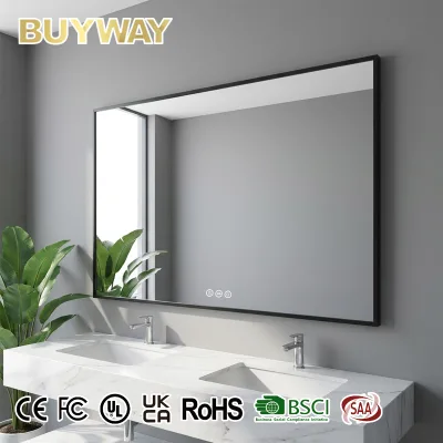 Large Modern LED Vanity Mirror with Defogger 3 Color Temperature Touch Control Aluminum Frame Bathroom Mirror for Hotel Home