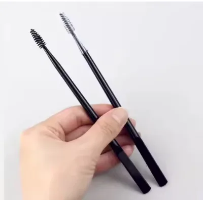 Dual-Ended Eyebrow Brush Spiral Angled Flat Tip, Plastic Handle with Metal Ferrule Blank for Custom Logo OEM Private Label