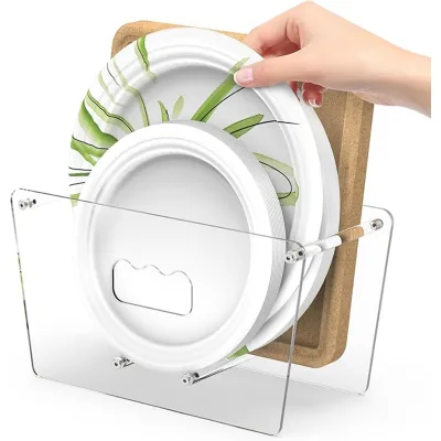 Clear Acrylic Disposable Paper Plate Dispenser Holder Countertop Plate Storage Organizer for Parties Outdoor Use