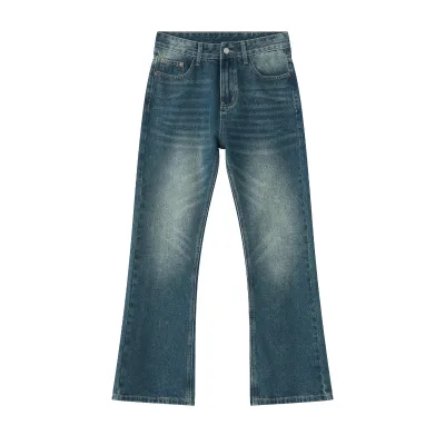 Vintage Washed Distressed Wide Leg Jeans Loose Straight Micro-Flared Casual Men's Jeans