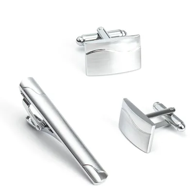 Men's French Tie Clip Cufflinks Set New Gold Brushed Metal for Wedding Party Anniversary Wholesale for Foreign Trade