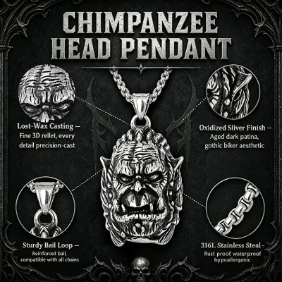 316L Stainless Steel Animal Pendant Necklace Waterproof Gothic Biker Vintage Chimpanzee Head Pendant Jewelry OEM