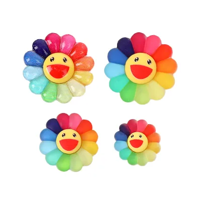 Shiny Frosted Colorful Resin Cabochons Funny Various Sized Sunflower with Smile Pattern for Hairbow Clip Shoes Craft Decoration