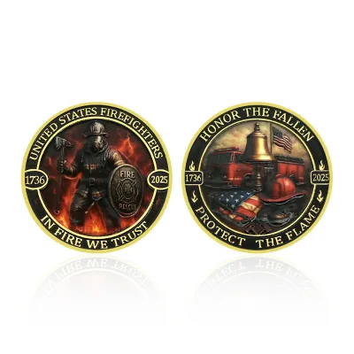 Fire Department Commemorative Coin Gold-plated Double-sided 3d Embossed Metal Fire Rescue Challenge Coin