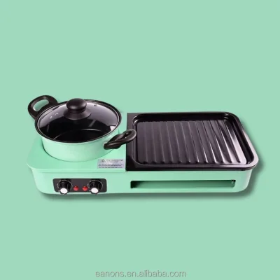 Multifunctional 2in1 Home Smokeless Hot Pot Electric Non-stick Hot Pot Barbeque Kebab BBQ Grill