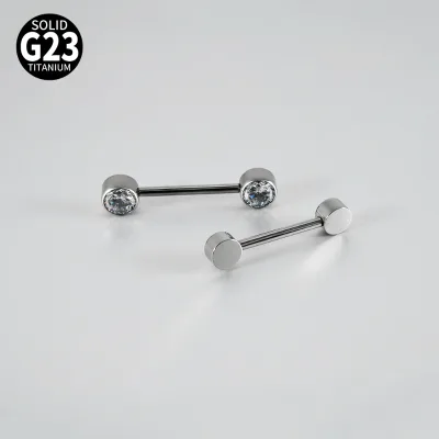 F136 Titanium White CZ Nipple Barbell Minimalist Internally Threaded Straight Piercing Jewelry