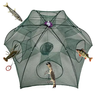Green Blue PE 6 Holes 8 Holes 10 Holes16 Holes Umbrella Folded Shrimp Trap for Catching Shrimp Lobster Crab