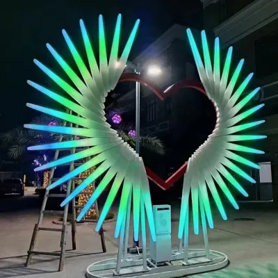 Customized Stainless Steel Sculpture Giant Interactive Luminous Angel wings for Sale