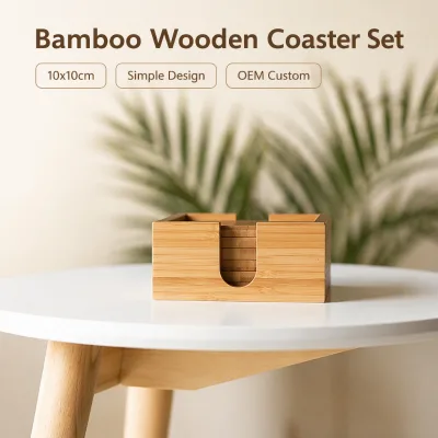 Custom Bamboo Hard Wood Wooden Cup Beer Bowel coaster Set Simple Design 10*10cm for Drink
