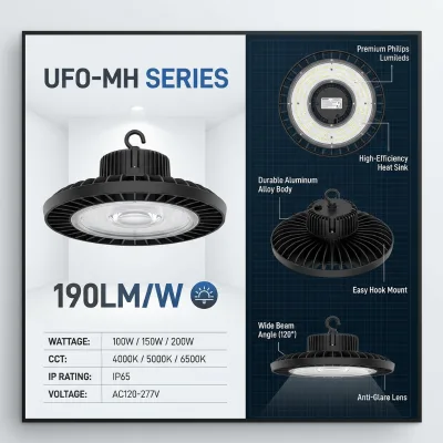 UFO High Bay Light Remote Control IP65 Aluminum Body 100W/150W/200W/300W Indoor Warehouse Lighting 4000K