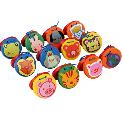 Wooden Eco-friendly Finger Castanets Cute Cartoon Animal Pattern Kids Musical Instrument Rhythm Toy Educational Playset
