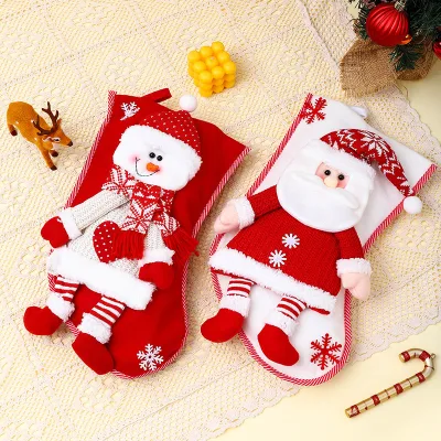Christmas Decoration Knitted 3D Santa Claus Christmas Tree Decoration Candy Bags Gift Bag Christmas Stocking