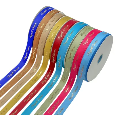 Custom Personalized Printed Brand Name Grosgrain White Recycled 100% Polyester Luxury Pink Gift Ribbon Logo High Raised Design