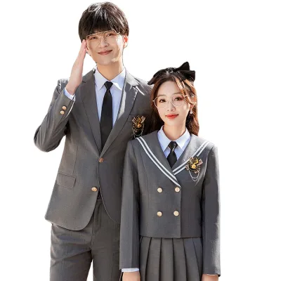 AI-MICH Sportswear Button Preppy Style Shirt Set Graduation Performance Clothing Both Sexes School Uniform Unisex
