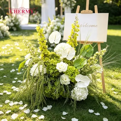 Fashion Green Wedding Flower Arrangement Artificial Dark Green Anthurium Hydrangea Aisle Flowers Centerpiece for Party Decor