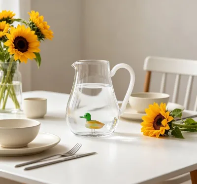 Modern Custom Glass Pitcher Borosilicate 3D Animal Glass Carafe Vintage Clear Water Jug with Mug Set for Home & Gift