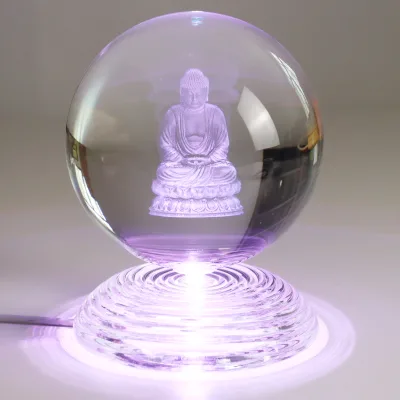 Wholesale Crystal Ball with LED Light Displaying 3D Buddha Engraving Crystal Decorative Item