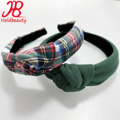 Fashionable Retro Style Plaid Headband with Green Knotted Headband Wholesale Simple  Fabric Tied Headband Headwear