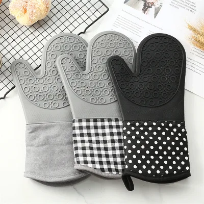 Hot Sale Heat Resistant Silicone+Cotton Oven Mitt Silicone Microwave Gloves BBQ Tools Cooking Grill Gloves