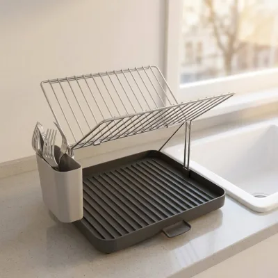 Wholesale 2 Tier Stainless Steel Dish Drying Rack with Draining Tray Rustproof Kitchen Organizer Storage Rack