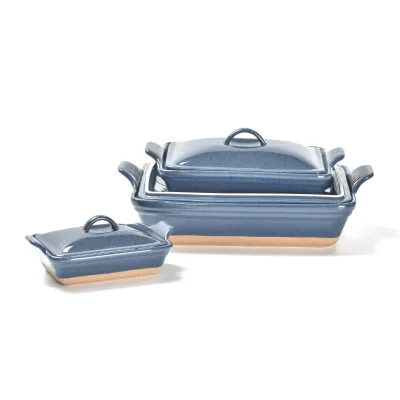 Factory Direct Handle Ceramic Bakeware Solid Color Baking Dish with Lid