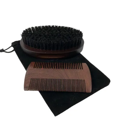Spot Cross-border Supply Men's Facial Care Tools Antique Wooden Shaving Brush Double-sided Flat Comb Grate Beard Brush Set