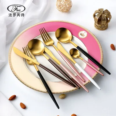 Stainless Steel Flatware with Shinny Color Matte Gold Flatware Cutlery Set