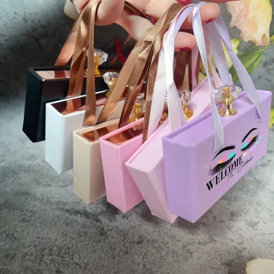 Eyelash Packaging case Full Strip False Lash Boxes Print logo Wholesale Ribbon pink Nude Purple Lash Packaging Box