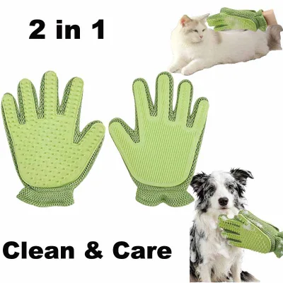2-in-1 Silicone Pet Hair Remover Glove & Brush for Dogs & Cats Double-Sided Gentle Deshedding Grooming Tool All Seasons Use