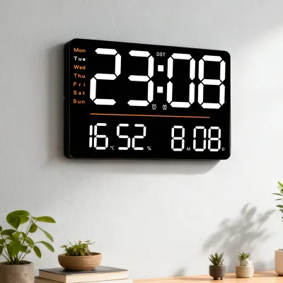 Custom Art Alarm Led Light Temperature Large Countdown Timer Electronic Glass Watch Digit Display Calendar Wall Clock for Elder